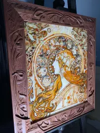 Walnut and amber panels by Alphonse Mucha "Zodiac"
